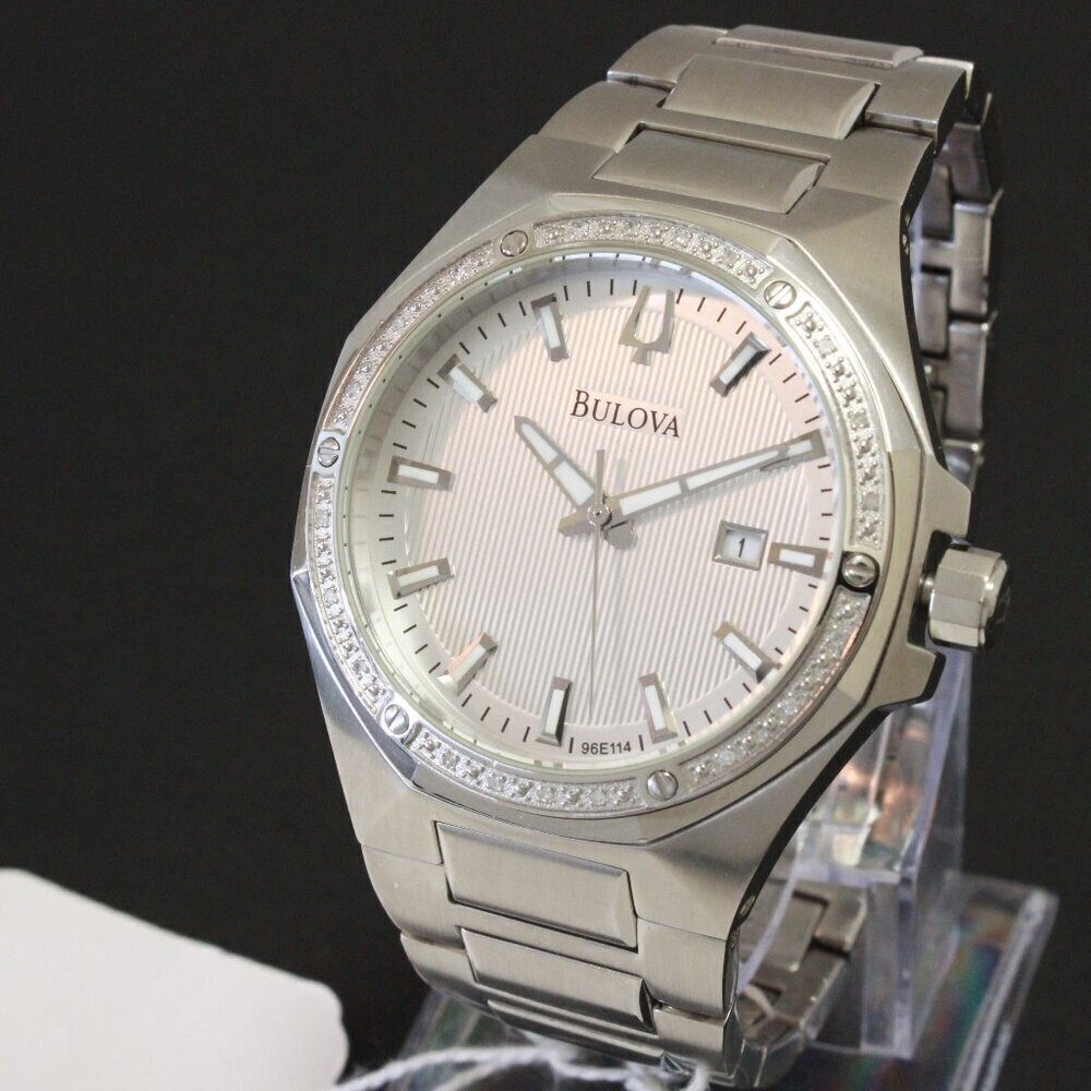 Bulova Men's Watch Diamond-Accent Bezel Integrated Bracelet Silver Textured Dial - Picture 4 of 15